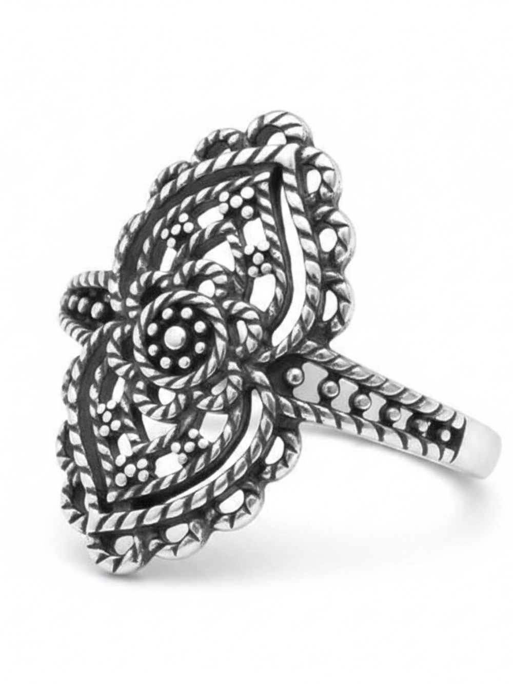 Womens Sterling Silver Antique Filigree Design Ring Size 7